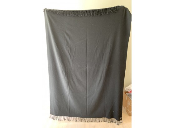 Vintage HERMES Black Cashmere & Wool Blanket With Fringe
