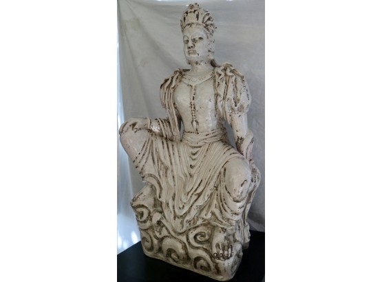 Large Glazed White Ceramic Seated Buddha