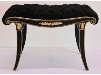 Empire Style Ebonized And Gilt Wood Stool With Lambs Wool Upholstery