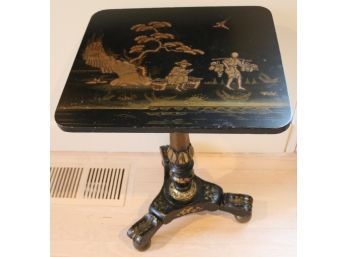 Antique Chinoiserie Black Lacquer And Gold Decorated Side Table