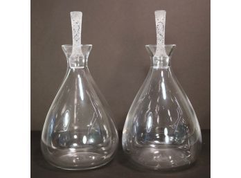 Pair Of Lalique Phalsbourg Beaker Form Crystal Decanters