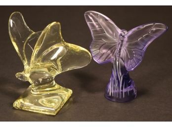 Two Colored Crystal Butterflies, Baccarat & Lalique