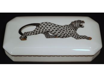 Herend Porcelain Fishnet Leopard Lidded Dresser Box