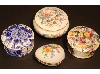 Four Porcelain Trinket Boxes Herend, Royal Aynsley, Bristol China