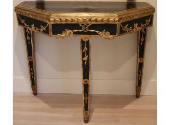 Antique Louis XVI Style Leather Top Ebonized And Gilt Wood Console Table