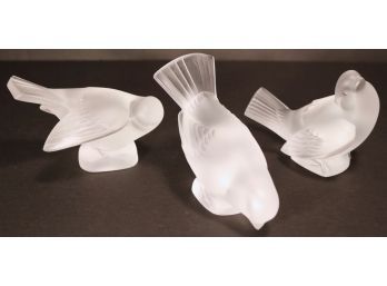 Three Lalique Frosted Birds