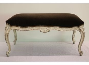 Louis XV-Style Wood Stool With Upholstered Cushioned Seat