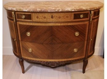 A 20th C. French Marble Top Demi Lune Inlaid Cabinet With Ormolu Mounts