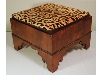 Antique Mahogany Step Stool With Leopard Print Fabric