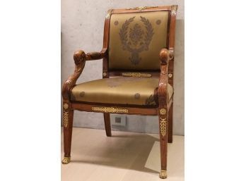 Antique Empire Period Walnut Armchair With Gilt Metal Mounted Accents