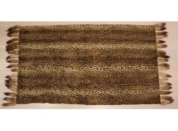 Large & Luxurious Faux Leopard Print Blanket With Fur Tail Fringe