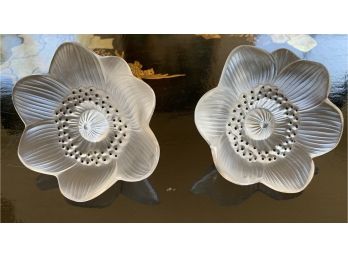Pair Of Lalique Anemone Crystal Flowers