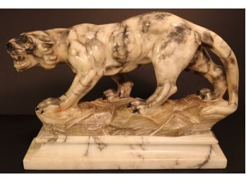 BEAUTIFUL Carved Marble Full Body Panther On Marble Base