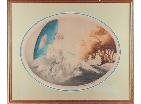 1927 Louis Icart 'Femme Avec Parasol Japonais' Hand-Signed Aquatint Etching