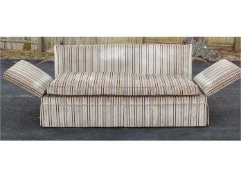 Vertical Stripe Upholstered Box Sofa With Drop Arms