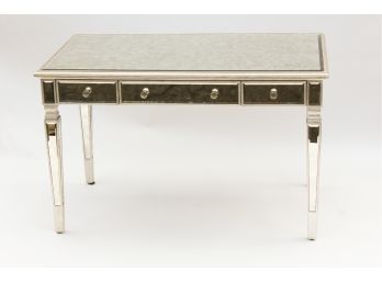 Modern Silvered Wood And Mirrored Desk Vanity By Elegant Decor