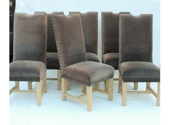 Mid Century Highback Velvet Upholstered Dining Chairs W/ Nailhead- Set Of 6