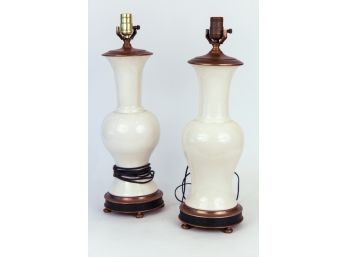 Pair Of Baluster Form Crackle Glazed Porcelain Table Lamps