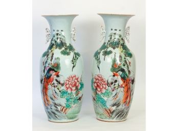 An Impressive Large True Pair Of Chinese Republic Period Famille Rose Urns