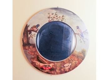 Fantastic And Fun Round Hand Painted Beveled Glass Bird Mirror