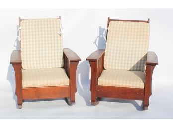 Pair Of Early 20th Century Arts & Crafts Wood Rocking Chairs