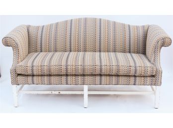Modern Upholstered Humpback Sofa With White Painted Wood Base