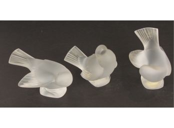 Three Vintage Lalique Frosted Glass Bird Paperweights