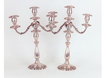 Large Fisher Sterling Silver 'English Rose' Candelabrum- A Pair