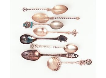 Collection Of 8 Sterling Silver Souvenir & Demitasse Spoons