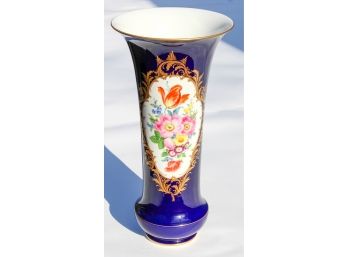 Meissen Cobalt Blue And Floral Porcelain Vase
