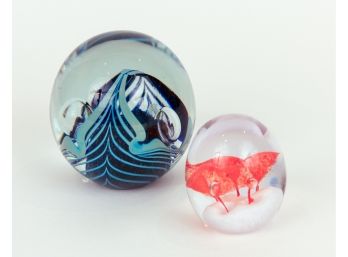 Two Art Glass Bubble Paperweights