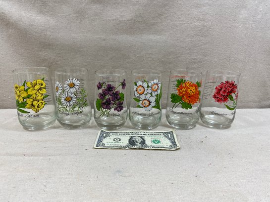 6 Flower Glasses 1970s. Great Shape!