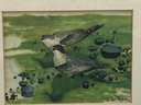 1960s 8'X9' Print Of Signed Original Watercolor #3 Two Birds Green Background