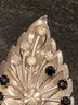 Vintage Leaf Pin With Black Stones And Rhinestones