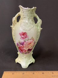 Antique Green/Floral Vase Made In Austria