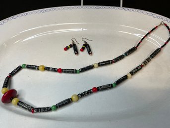 African Beaded Necklace And Earring Set