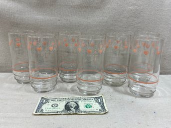 7 1980s Peach And Teal Heart Drinking Glasses.