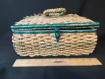 Vintage Wicker Sewing Box Filled With Goodies