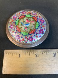 Handpainted Mother Of Pearl Silver Box.