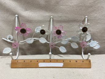 Pink And White Metal Hook Rack With 'crystal' Flowers