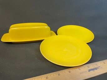 Vintage Melamac Covered Butter And 2 Bread Plates