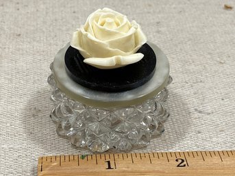White Rose -Ring/Jewelry Box Made From Antique Salt Cellars And Vintage Buttons And Jewelry