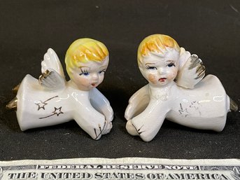 ADORABLE Two Rare Antique Candle Huggers -little Angels Made In Japan.