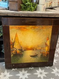 Rare Vintage Card Table/Fireplace Cover With Art!  This Is Extraordinary