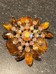 Vintage Amber Colored Irredescent Pin