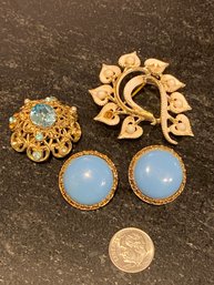 Vintage Pair Of Clip Earrings And Two Pins