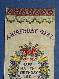 Antique Embroidered Birthday Silk Bookmark Framed - This Is Rare In This Good Of Shape