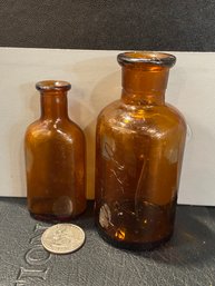Two Small Antique Amber Bottles - Lysol