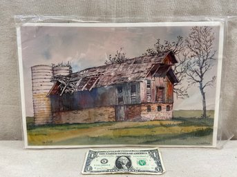 Signed Watercolor Print By Tom Allen-  Coy Hoffman Barn Fort Collins Historical Society