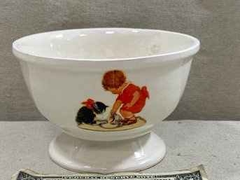 White Pottery Bowl With Decal (see Desc.)